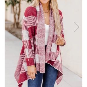 COPY - CANDIDLY CHIC BUFFALO PLAID BURGUNDY CARDIGAN